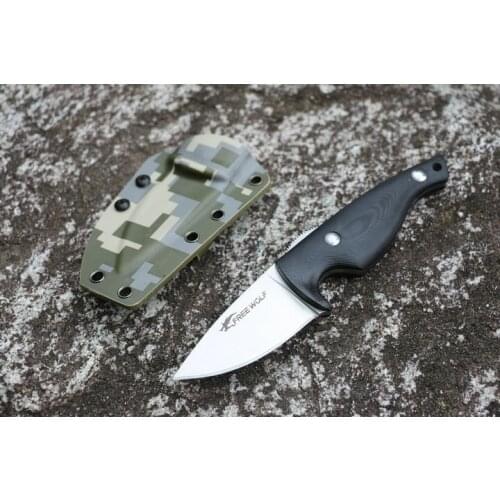 Freewolf Straight Knife 9Cr18 Satin Blade Black G10 Handle Fixed Blade Knives With ABS K Sheath