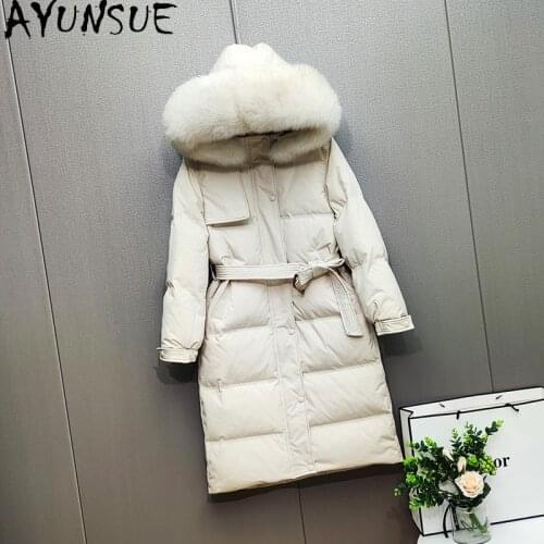 AYUNSUE Womens Winter Down Jacket Real Fox Fur Collar Long Woman Coat Female Korean Puffer Jacket Women Abrigos Mujer XSW-5-30