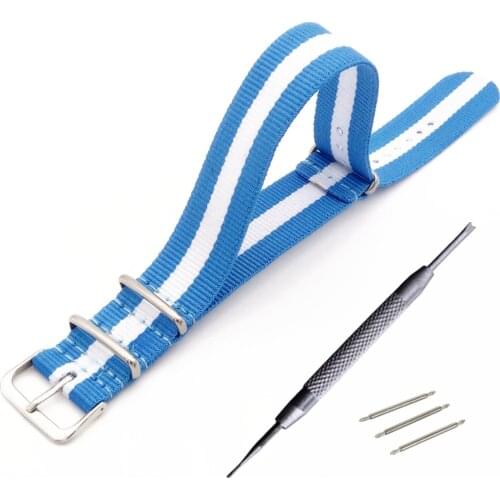 For NATO Watchband Nylon Strap Black Ring Buckle 18mm 20mm 22mm 24mm Striped Replacement Band Watch Accessories + Tool