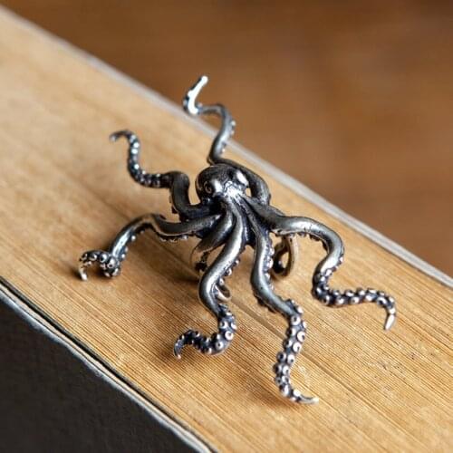 925 Sterling Silver vintage Gothic Octopus Tentacle Ear Cuff Clip earrings A2680