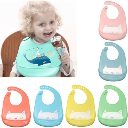 Silicone Baby Bib No-wash Roll Up Crumb Catcher Cartoon Waterproof Kids Boys Girls Feeding Supplies E65D