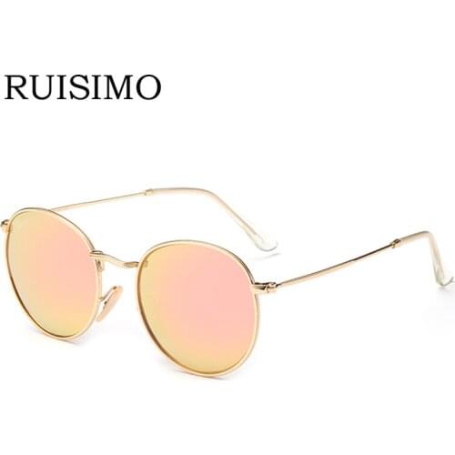 Pink classic Round Sunglasses Women men female brand Metal Frames Mirror Lenses Sun Glasses For women retro Male retro de sol