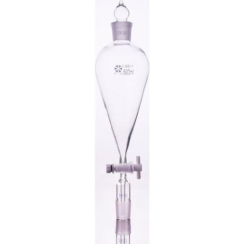 Squibb Separatory Funnel with PTFE Stopcock and Standard Taper Stem,Capacity 500ml,Joint 29/32,PTFE switch valve