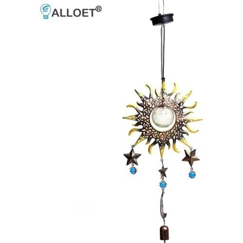 LED Solar Wind Chime Light Wrought Iron Sun Pendant Lamp Outdoor Hanging Night Lights for Home Garden Decoration Landscape Light