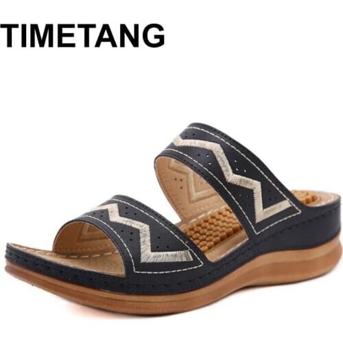 TIMETANG Hollow Embroidery Wedges Platform Sandals Non-slip EVA Sole Fashionable Comfortable Women Casual Daily Summer Slippers