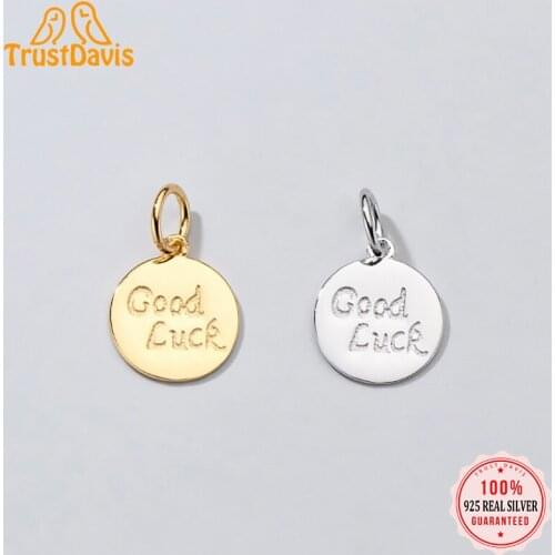 TrustDavis Real 925 Sterling Silver Personality Fashion Wafer Good Luck Charm Pendant Handmade DIY Accessories Wholesale DZ51