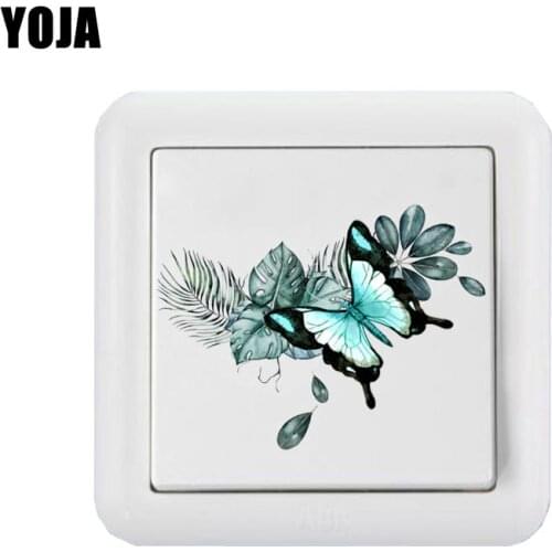 YOJA Bright Hand-painted Blue Butterfly Decor Wall Switch Sticker Living Room Bedroom Personalized 8SS0418