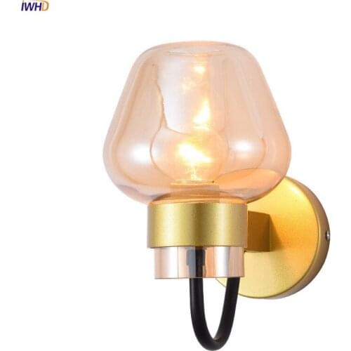 Iron Modern Nordic Wall Lamps Glass Lampshade Wall Lights Creative Wandlamp Bedroom Light Fixtures For Home Decoration Bar Cafe