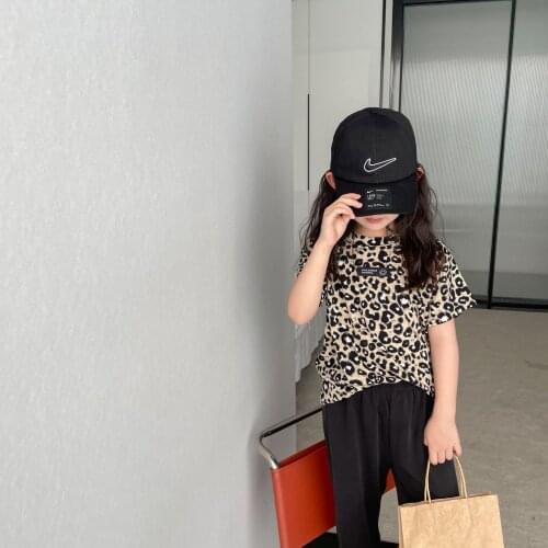 2-8 Years Baby Girls Clothing Sets 2021 Summer Kids Fashion Leopard Print Suit Loose Leopard T-shirt Pants 2pcs Suits For Girls