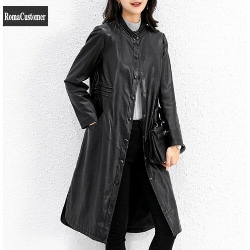 Genuine Leather Jackets Womens 2021 Autumn New Sheepskin Concise Elegant High Quality Korean Female Vintage Long Trench Coat