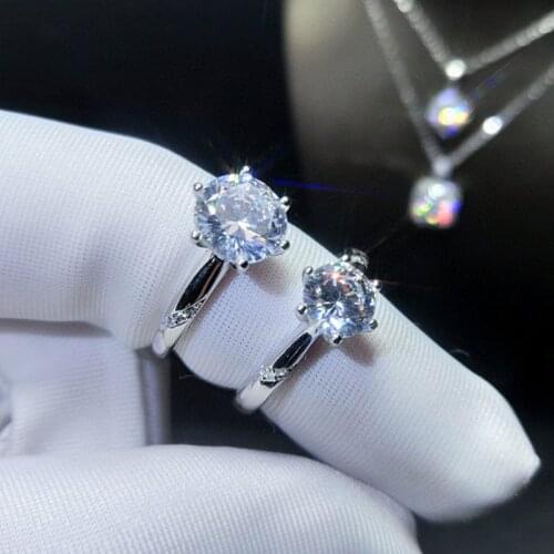 Geoki 2 ct Passed Diamond Test Perfect Cut Round D Color Moissanite Adjustable Ring for Women 925 Sterling Silver White Gem Ring