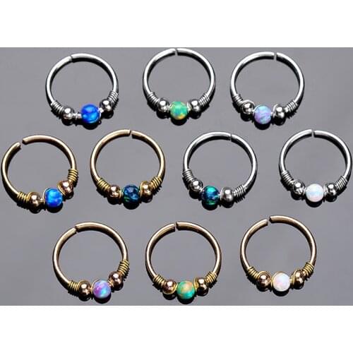 1Piece Opal Boho Fake Nose Piercing Ring Fashion Faux Septum Piercing Ring Cheater Nose Cartilage Tragus Earring Pircing Nariz