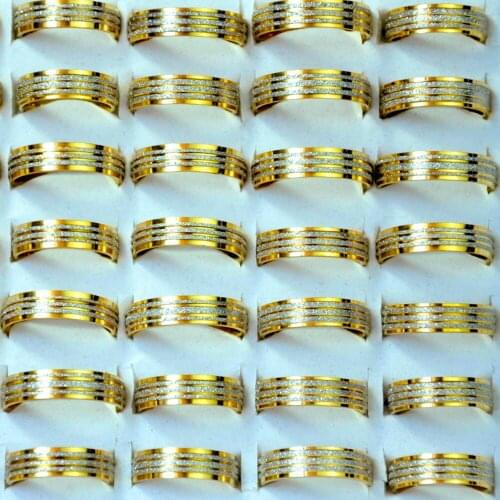 100Pcs Fashion Shiny Stripe Gold Stainless Steel Womens Rings for Women Jewelry Bulk Lots Big WholeSale LR4084