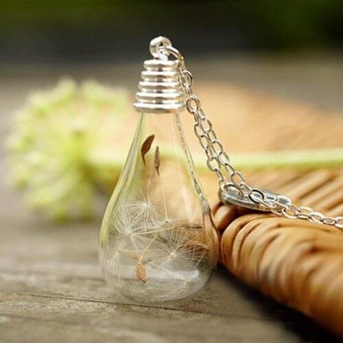 3PCS 31X18MM Botanical necklace,Botanical Charm Long necklace.Real dried dandelion seeds in a glass globe necklace