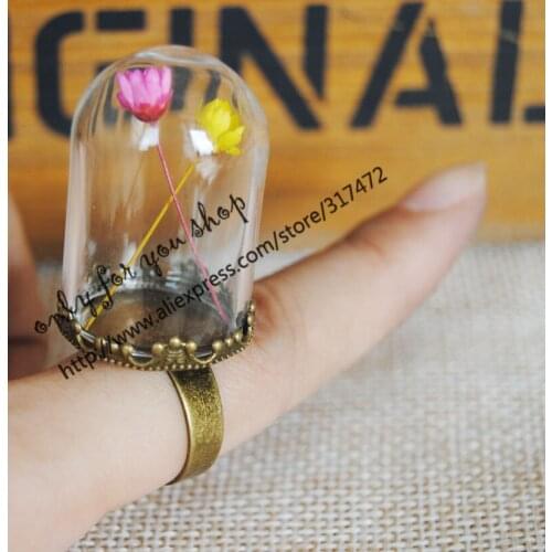 30sets/lot 30x20mm glass vial pendant glass dome &20mm ring base DIY glass vial pendant glass dry flower pendant