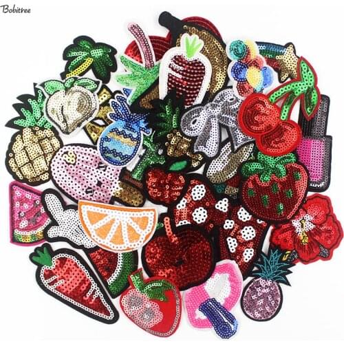 30pcs a Lot Cartoon Sequined Patches Sequin Badges Iron on Appliques DIY for Kids Jacket Bags Cloth Decoration Sewing Stickers