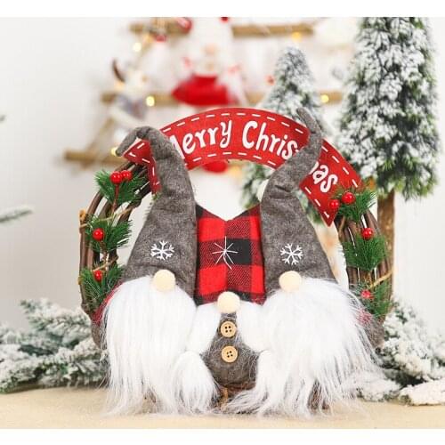 30cm Christmas Cartoon 3in Santa Claus Fluffy Doll Wreath Garland New Year Door Decor Xmas Tree Pendants Rattan Circle Ornament