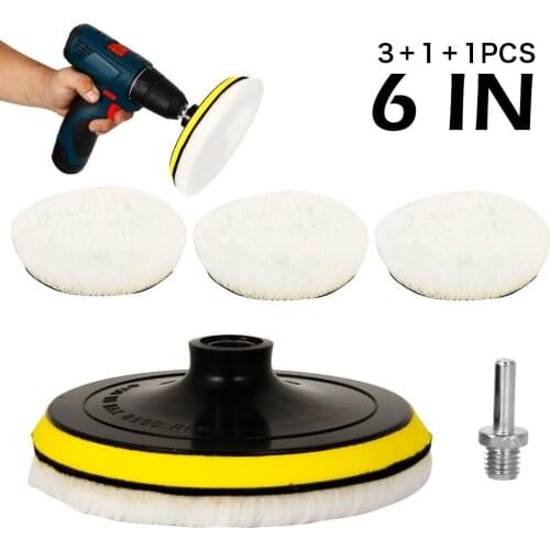 5pcs 6inch Wool Pads Waxing Polishing Buffing Pad Car Polishing Waxing Sponge Wheel Polishing Disc Kit Sponge Disc Pad M14