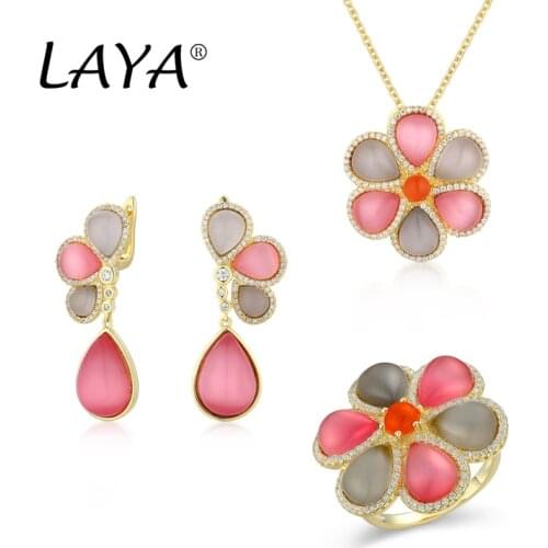 925 Sterling Silver Fashion High Quality Zircon Flower Personally-Designed Ring And Earrings Necklace Set Jewelry For Women