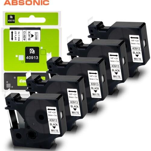 Absonic 5PCS 40913 Printer Ribbon for Dymo D1 Label Tape 9mm Black on White for Dymo Manager 160 210D 280 360D 420P LabelMaker