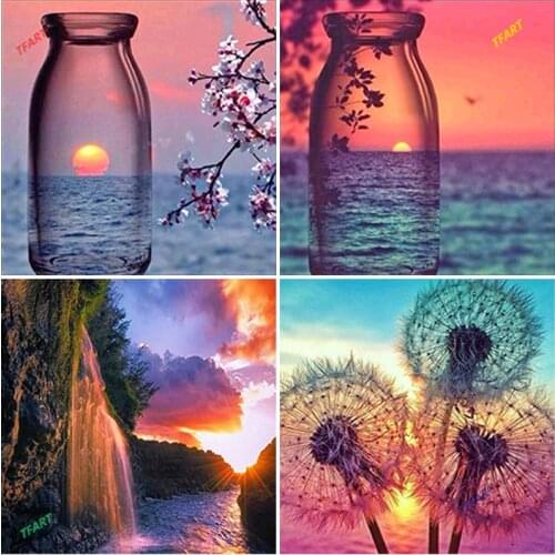 5D DIY Diamond Painting Seaside Scenery Full Square Round Resin Diamond Embroidery Picture Rhinestone Sunset Mosaic Wall Decor