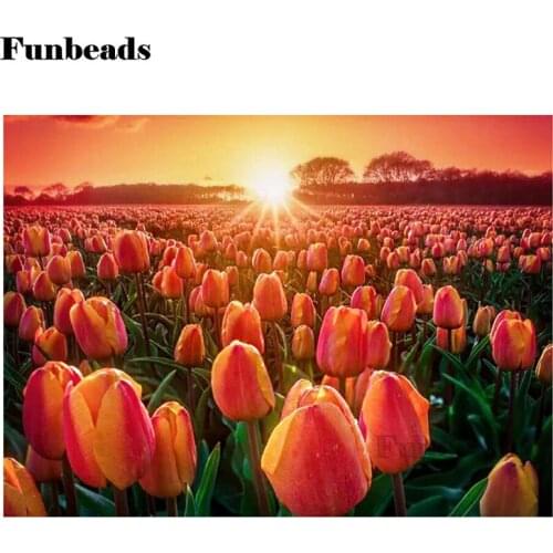 Diamond Painting tulip flower landscape 5D diamond mosaic full square drill diamond embroidery cross stitch picture decor TT4088