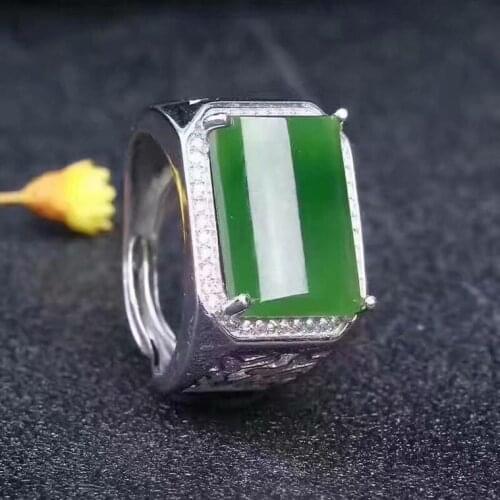 Free shipping Natural Hetian Jade Man Ring 925 sterling silver Wholesales Fine jewelry 12*16mm gem