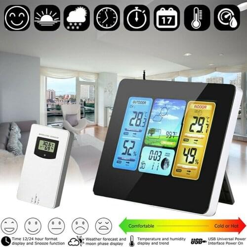 Wireless Digital LCD Weather Station Clock Calendar Thermometer Indoor Outdoor Durable Temperature Humidity Sensors Instruments