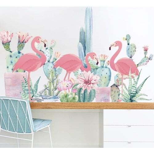 Large Wall Stickers Flamingo Cactus Potted Plant PVC for Living room Bedroom Kids room Vinyl Wall Decals Removable Home Decor
