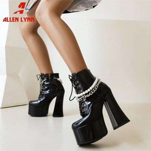 Brand Design Novelty Female Ankle Boots Fashion Autumn New Mature Lxuxry Women Short Boots Platform Thick High Heels Chain Shoes