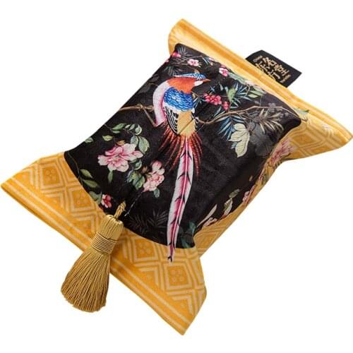 Chinese Flower And Bird Tissue Box Holder Decorative Napkin Paper Facial Tissue Box Cover For Bedroom Bathroom Car Office Yellow