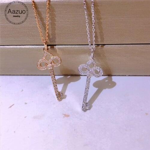 Aazuo 100% 18K White Gold Rose Gold Real Diamond Lovely Flower Key Free Pendent Necklace gifted for Women Link Chain 45cm Au750