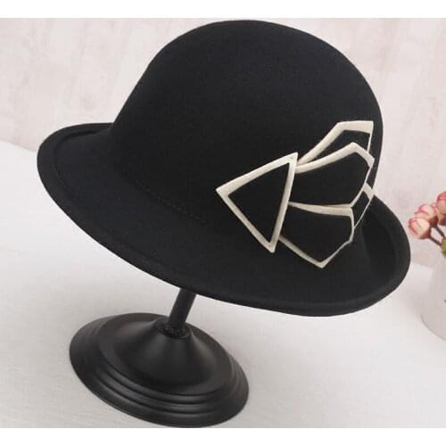 Lady Fedoras Wool Hat Girls Autumn Winter Warm Cap England Retro Wool Female Fashion Berets Dome Cap Adjust B-8940