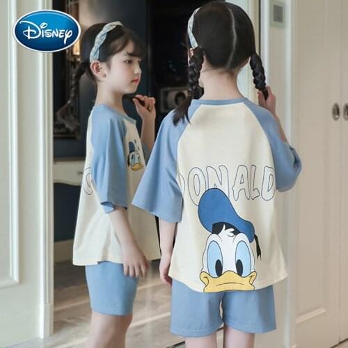 Cartoon Duck Princess Printed Childrens Pajamas Boys Girls Short Sleeve Shorts Double-sided Printed Cotton Childrens Set