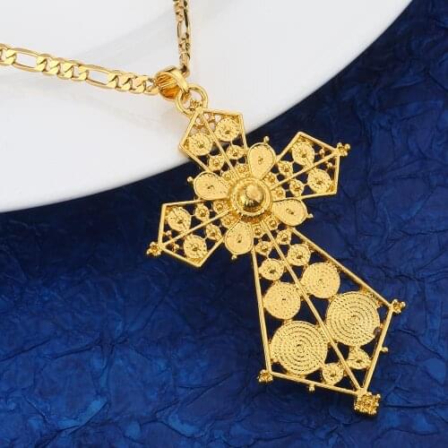 Ethiopian Gold Color Pendant Necklace for Women Eritrean Fashion Wedding Chain Jewelry