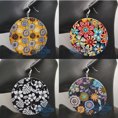 African Pattern Ethnic woman wooden earrings