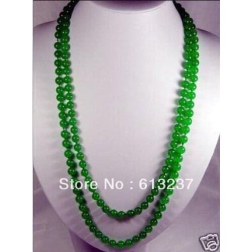 Hot free Shipping new Fashion Style diy 8mm natural green jades chalcedony stone round beads Necklace 48" MY5251