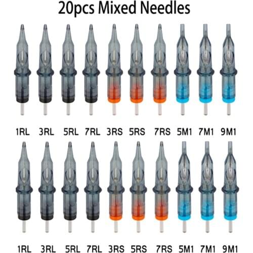 20Pcs Disposable Cartridge Tattoo Needles RL RS M1 RM Professional Sterilized Tattoo Needles for Tattoo Machine Pen 0.35MM