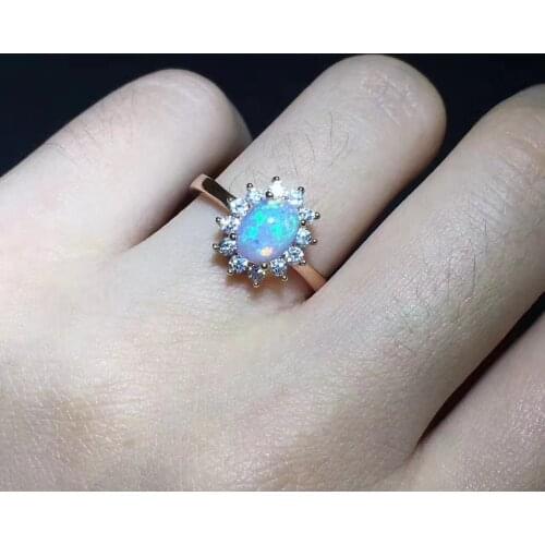 Natural Multicolor opal Ring S925 Silver Natural gemstone elegant Fashion Diana round Ring girl Womens gift Rings fine Jewelry