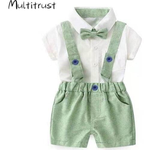 2020 Toddler Baby Kid Boy 2PCS Outifit Set Adjustable Suspenders Overalls Suit Shirt+Short Pants Gentelman Clothes Set