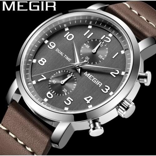 MEGIR Watch Men Waterproof Chronograph Military Male Clock Top Brand Luxury Genuine Leather Business Man Sport Wristwatch 2160