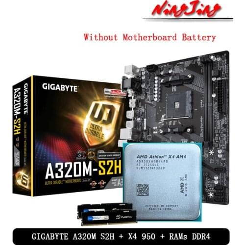 AMD Athlon X4 950 CPU + GIGABYTE GA A320M S2H Motherboard + Pumeitou DDR4 2666MHz RAMs Suit Socket AM4 Without cooler