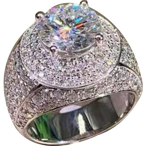 Fashion Crystal Metal Geometric Copper Trendy Micro-encrusted Round Atmospheric Ring for Women