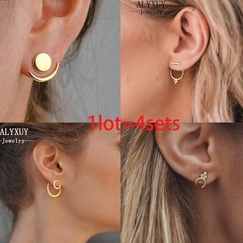 ALYXUY 4 Set Combination Earrings Fashion Gold Star Moon Shape Earrings Simple Round Geometric Earrings for Women Jewelry Gift