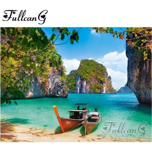 FULLCANG full square/round drill diy diamond painting "landscape sea boat" 5d rhinestone embroidery kits art home decor FC186