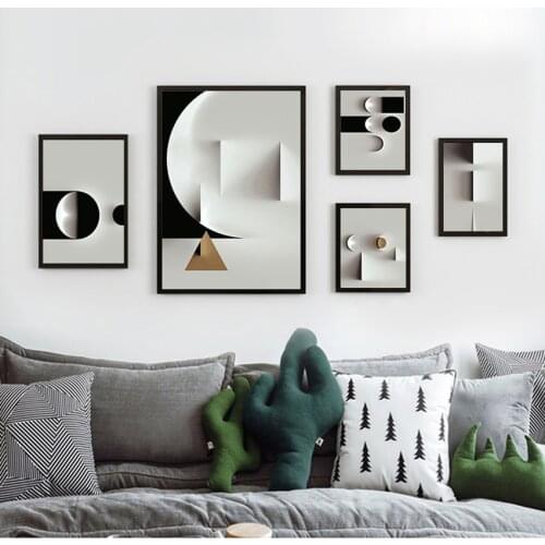 Round Poster Print Wall Picture for Living Room Decor Minimalist abstract line Black White Wall Art Canvas Painting Geometric