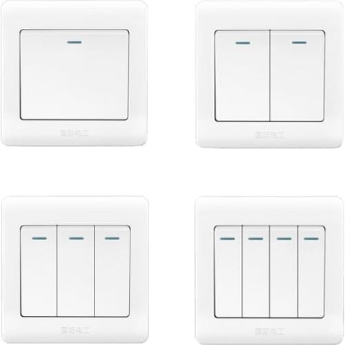Classic 86 Type Wall Light Switch, 1 2 3 4 Gang 1 2 3 Way 10A 250V Flame Retardant PC Panel White Recessed Wall Rocker Switch