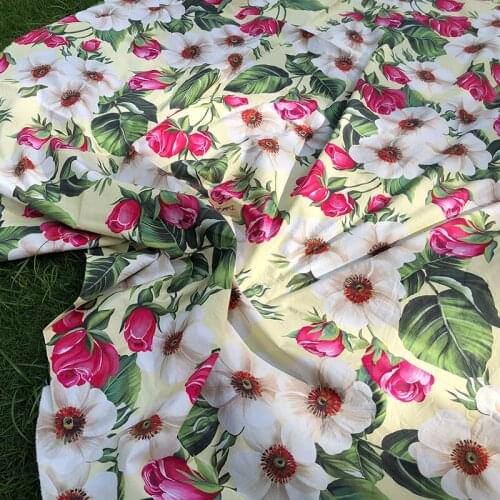 Natural 100% cotton poplin rose printed fabric cloth 145 cm width custom sewing clothing shirt fabric material alibaba express