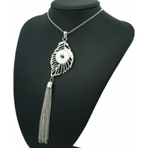 New Beauty Fashion Simple Hollow Leaves tassel snap necklace chain 60cm fit DIY 18MM snap buttons jewelry DJ0191