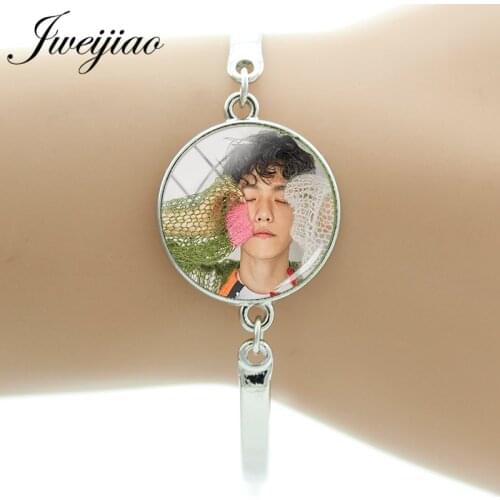 JWEIJIAO New Arrival Kpop Trendy Singer EXO Bracelet boy-band Members Photo Chain Bangles Glass Cabochon Dome Jewelry EX15